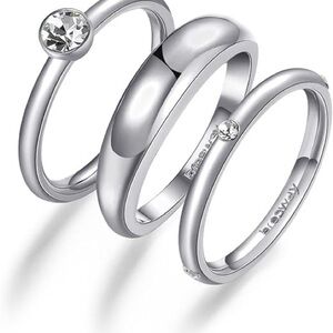 Broadway Symphonia NWT Chic Silver Ring Trio with Crystals